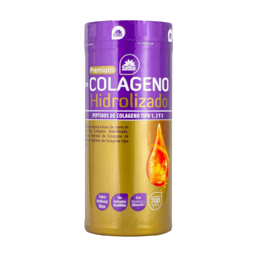 Colágeno hidrolizado en polvo con péptidos tipo 1, 2 y 3, sabor uva, sin azúcares añadidos, 700 gramos