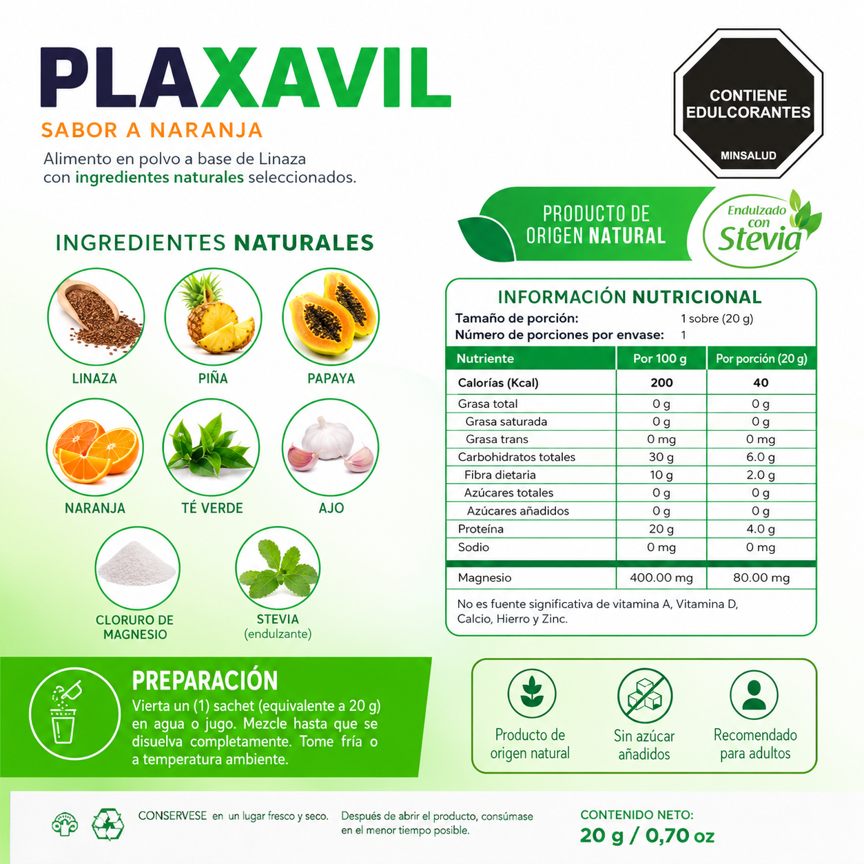 PLAXAVIL SABOR A NARANJA  20GR SATIBO