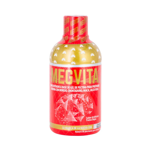 MEGVITA concentrado de gel de pectina con borojo, chontaduro, maca y jalea real, sabor frutos rojos