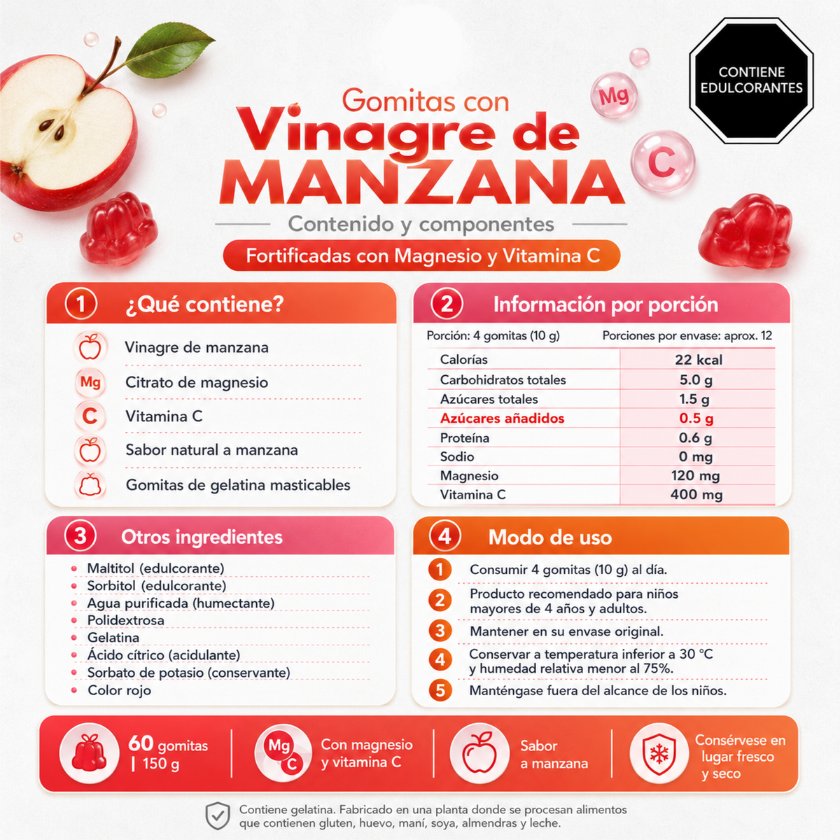 GOMAS DE VINAGRE MANZANA X 60 GOMAS